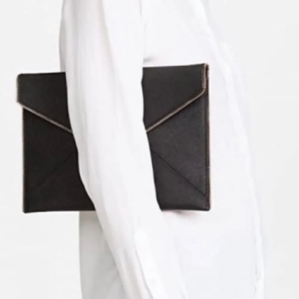 Rebecca Minkoff Glitter Suede Envelope Clutch in Black with Gold Zipper Trim